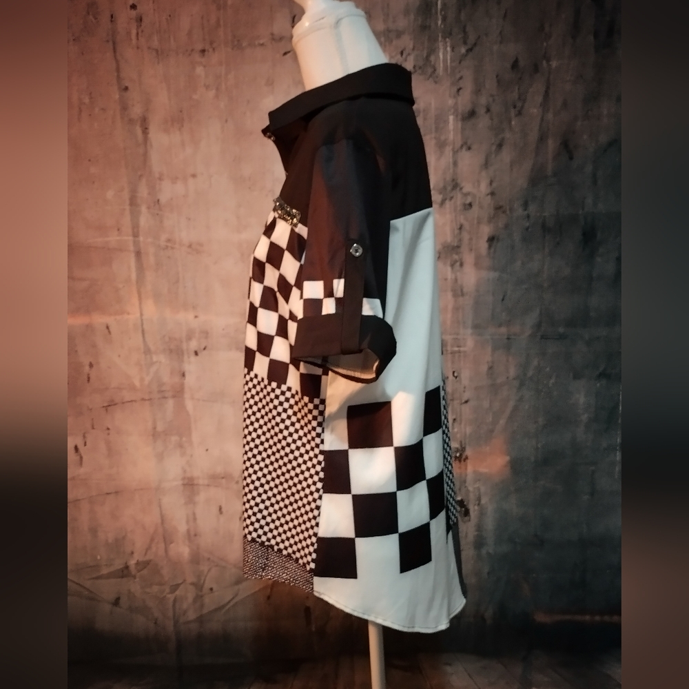 Fun Checkered Studded Button Down - image 6